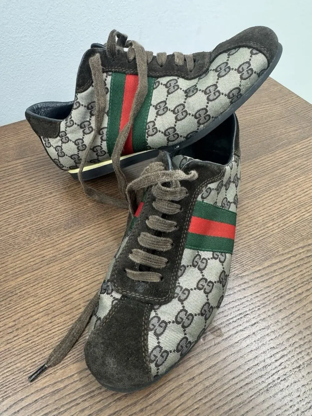 mens Gucci BASKETS gg green red web - 117711 shoe sneaker 38 us 8 (sh200thrifty